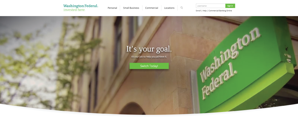 Washington Federal Bank website homepage