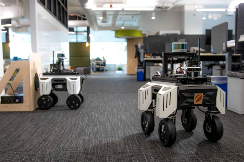 Our internal R&D projects are focused on robot perception, which the robot below relies on to navigate its environment.