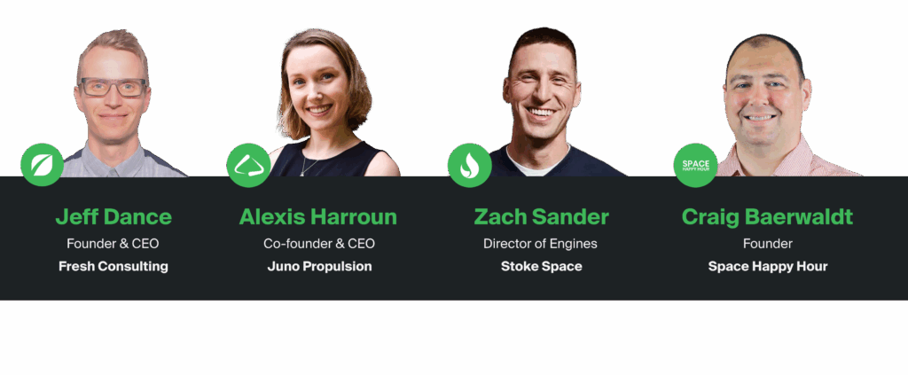 Guests: Alexis Haroun (Founder & CEO, Juno Propulsion), Zach Sander (Director of Engines, Stoke Space), Craig Baerwaldt (Founder, Space Happy Hour; Hardware Solutions Manager, Fresh Consulting)