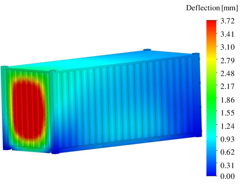 Finite element analysis services can be leveraged for various purposes, such as representing stress distribution in a shipping container structure.
