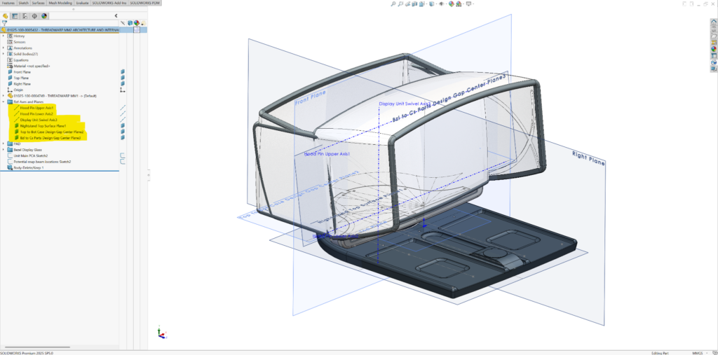 The following screen grab of the master model shows all the data our part designer will start with.